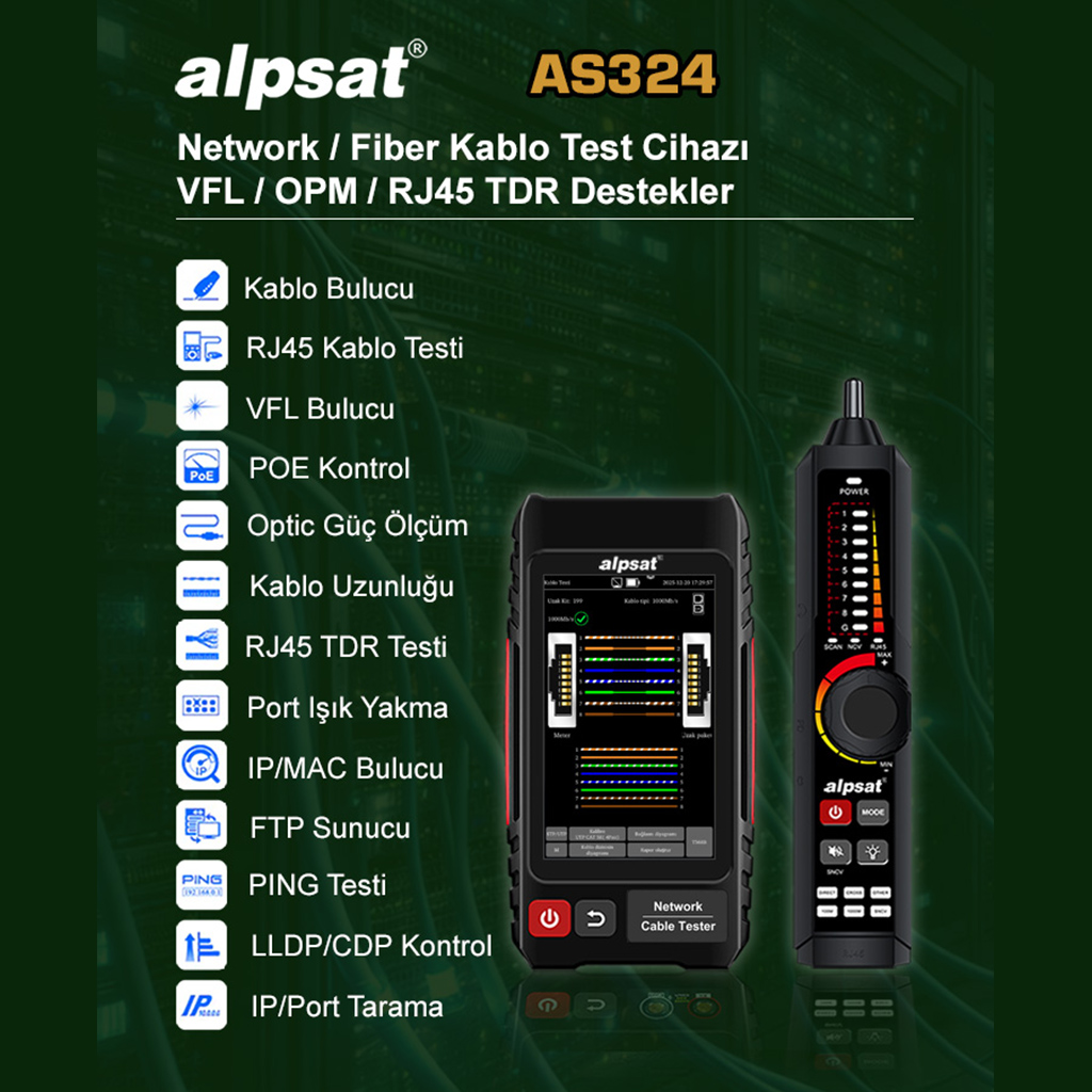 ÇOK FONKSİYONLU  RJ45 AĞ KABLOSU TEST CİHAZI AS 324