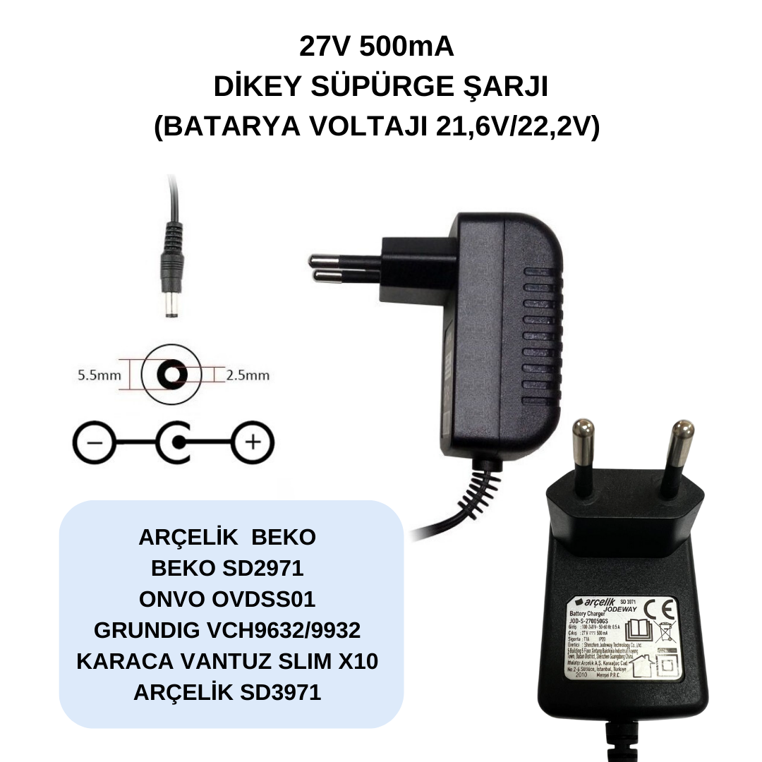 27V 500mA DİKEY SÜPÜRGE ŞARJI ARÇELİK-BEKO-GRUNDIG-ONVO