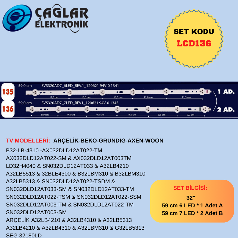 ARÇELİK 32" B32-LB-4310 -AX032DLD12AT022-TM-AX032DLD12AT022-SM