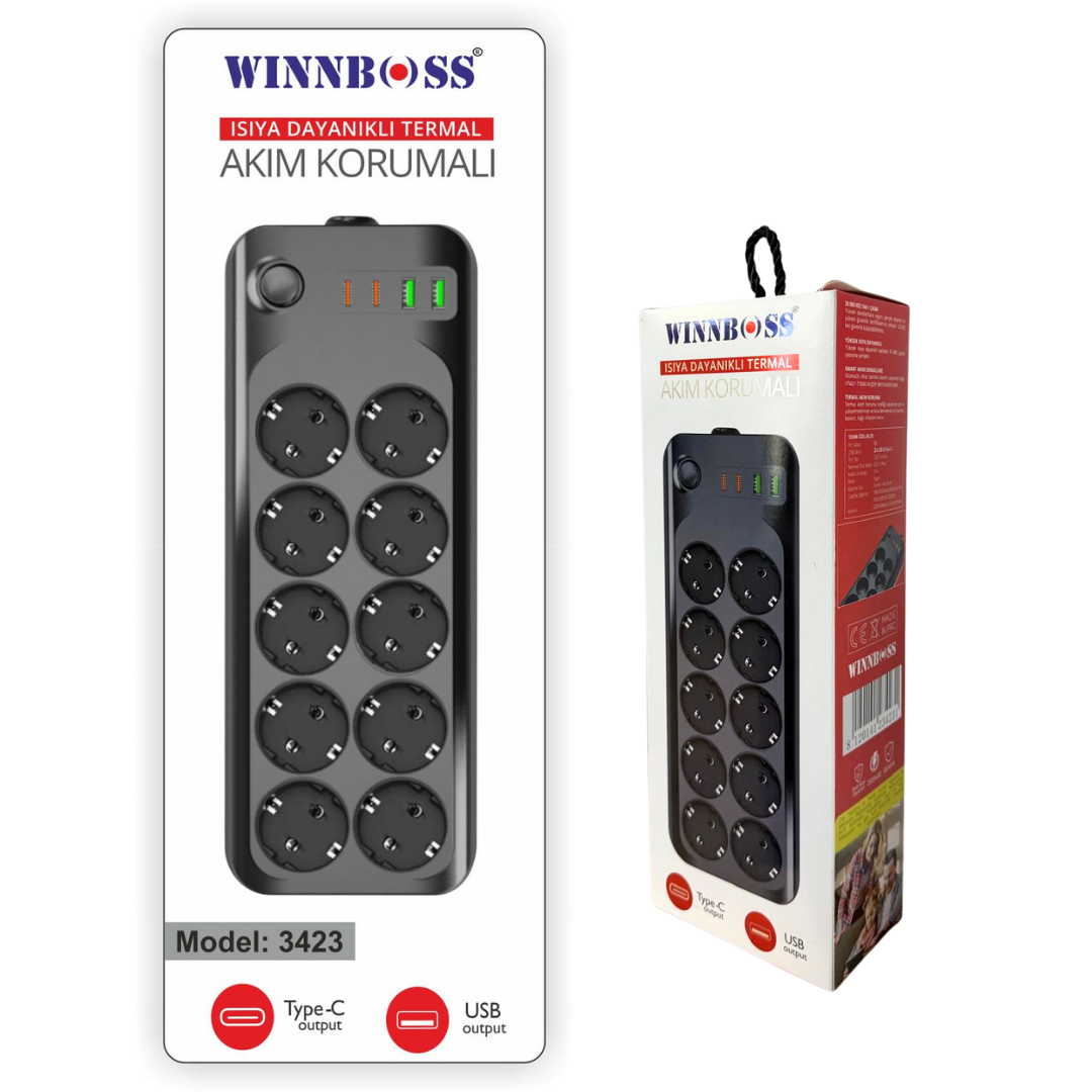 PRIZ AKIM KORUMA-3423 (10*PRİZ+2*USB+2*TYPE-C) 2m
