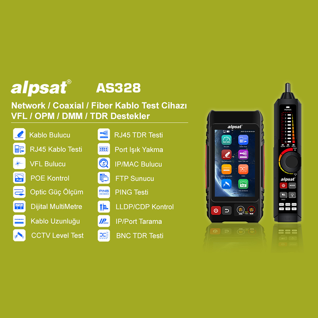 RJ45 AĞ KABLOSU, FİBER KABLO VE ZAYIF AKIM KABLO TEST CİHAZI AS 328