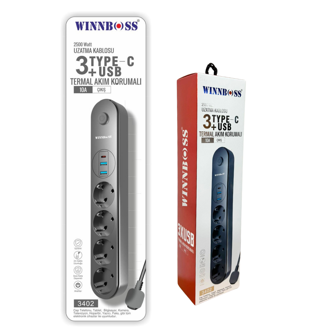 PRIZ AKIM KORUMA-3402 (4*PRİZ+2*USB+1TYPE-C) 2m