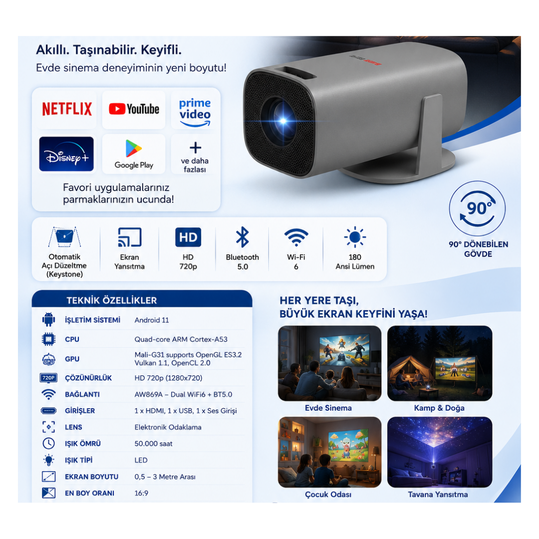 ALPSMART ANDROID LED PROJEKSİYON  AS-586