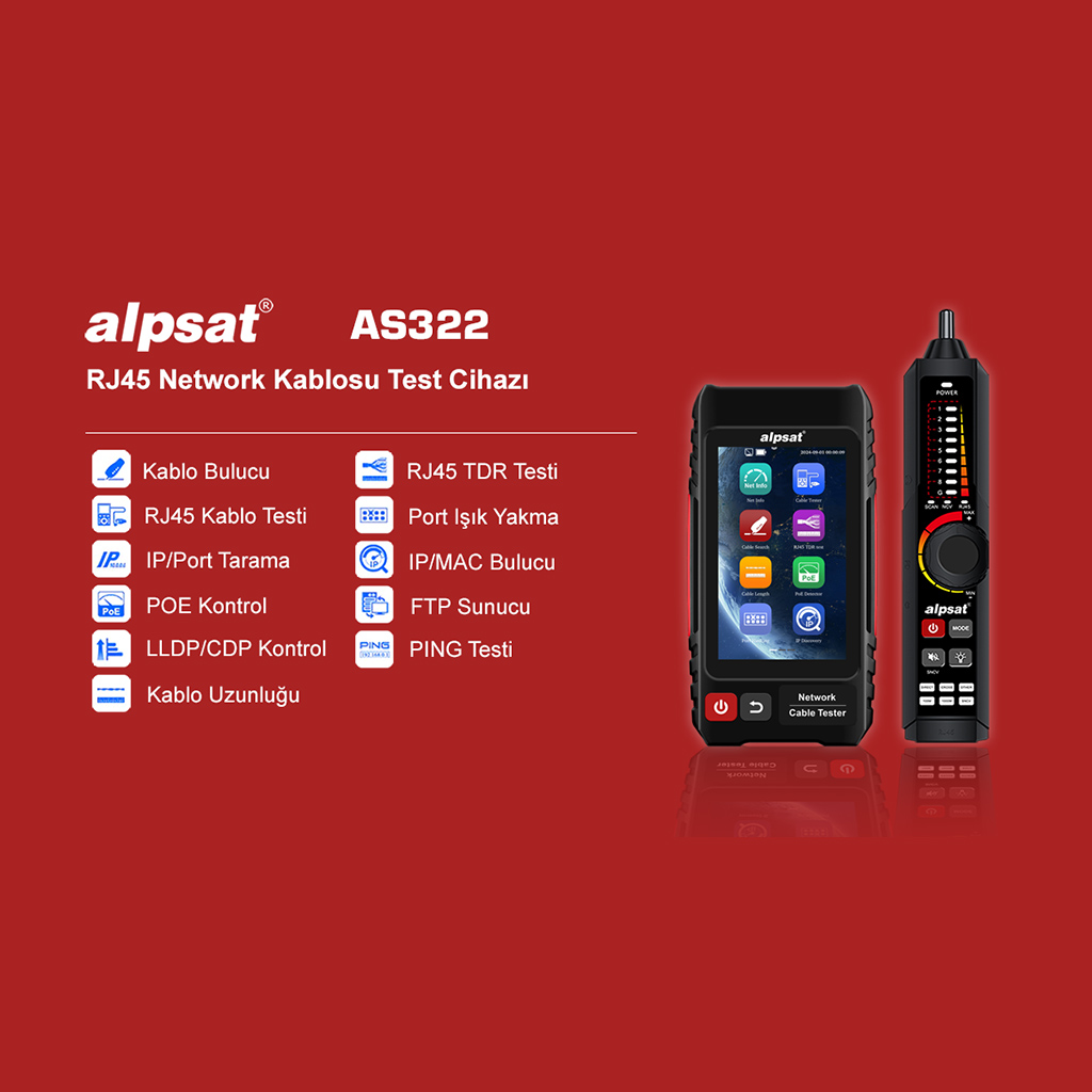 ÇOK FONKSİYONLU  RJ45 AĞ KABLOSU TEST CİHAZI AS 322