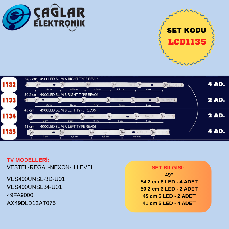 VESTEL 49FA9000-AX49DLD12AT075-VES490UNSL-3D-U01 - VES490UNSL34-U01